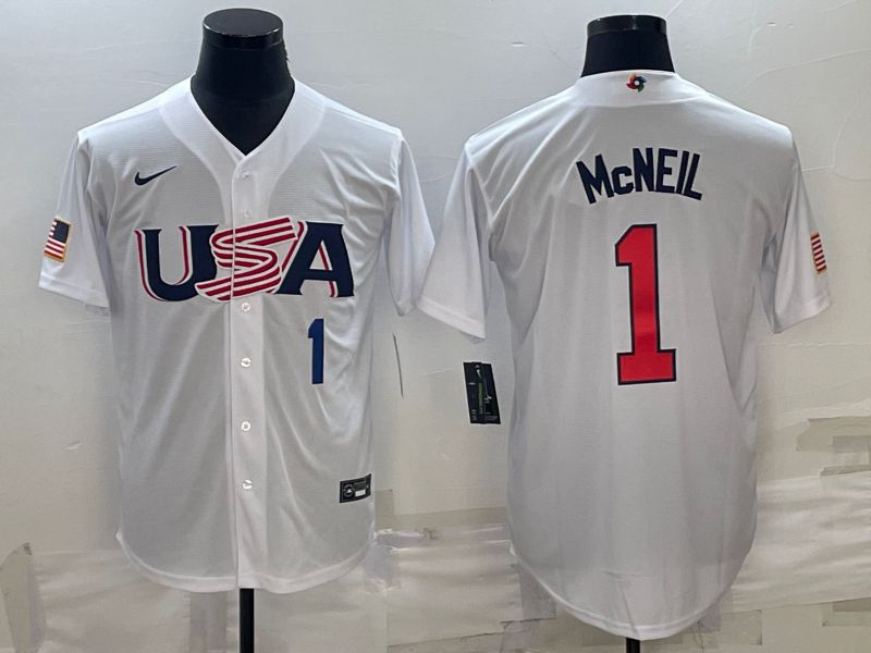 Men 2023 World Cub USA #1 Mcneil White Nike MLB Jersey6